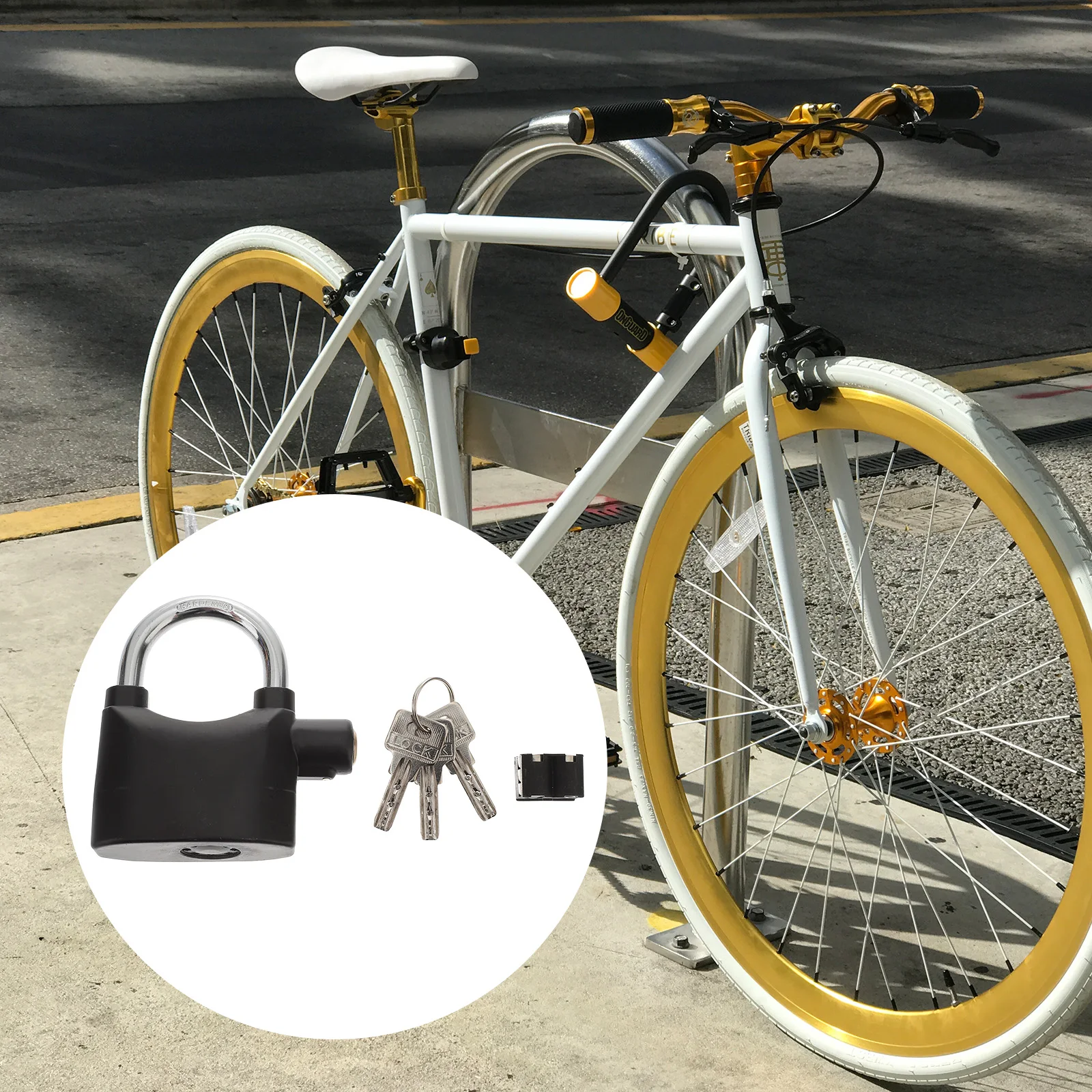 

2 Pcs Bicycle Anti theft Alarm Padlock for Motor Bike Black Security Travel Lock 3 Keys High Quality Aluminum Loud Sound Built