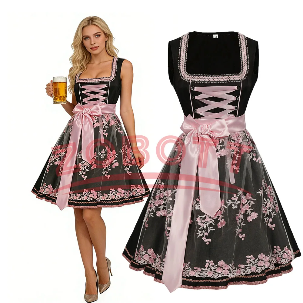 Münchner Oktoberfest Cosplay-Kostüme Damenkleider mit Schürze Halloween Karnevalskleidung Bayerische Elegante Frauenkostüme
