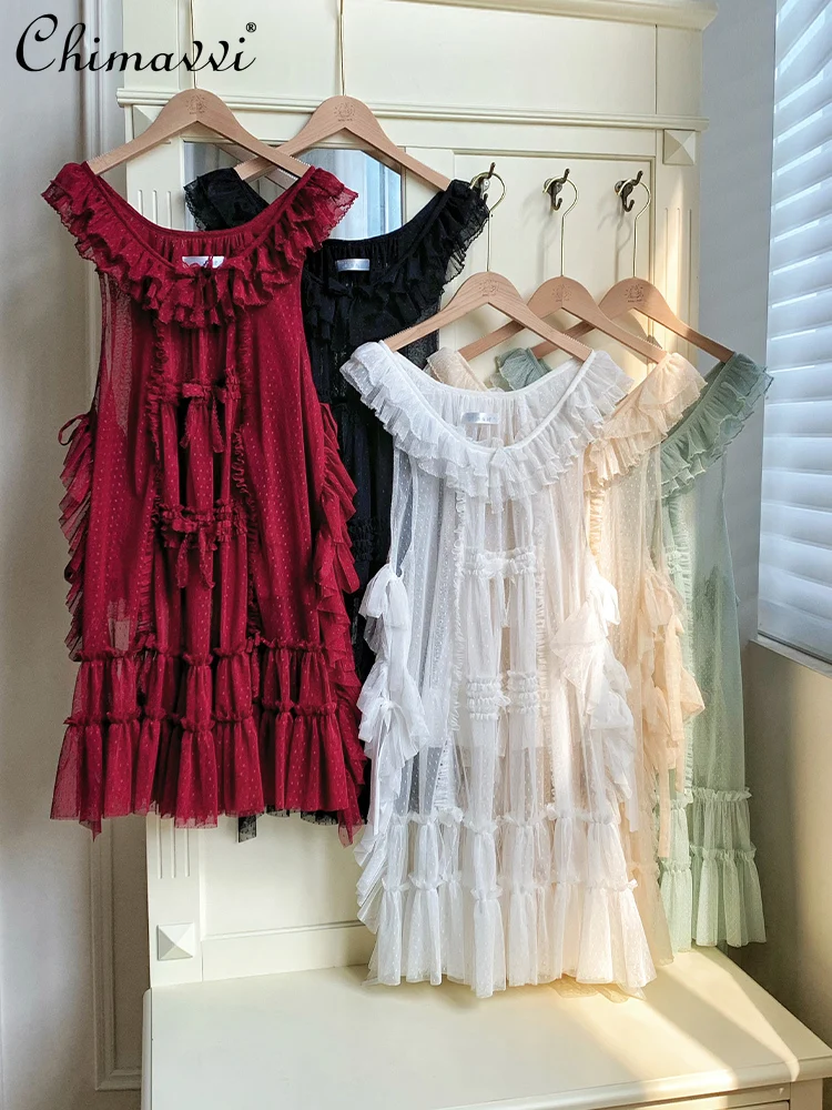 

Original Loose Point Gauze Dress Light and Breathable 2025 Summer Clothes Lolita Sweet Girl Loose Fairy Short Dresses Women