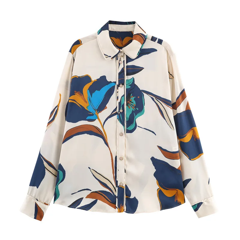 Autumn Style Women's Fashion Casual Loose Floral Print Shirt Vintage Floral Print Long Sleeve Blouse Down Collar For Women EA3Z