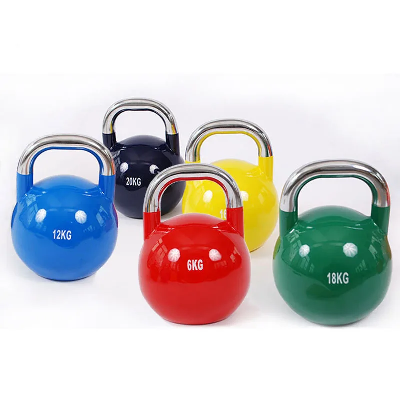 

20KG 24KG 28KGColor Coated Cast Iron Competition Kettlebell Chrome Handle Glossy Weight Color Kettlebell