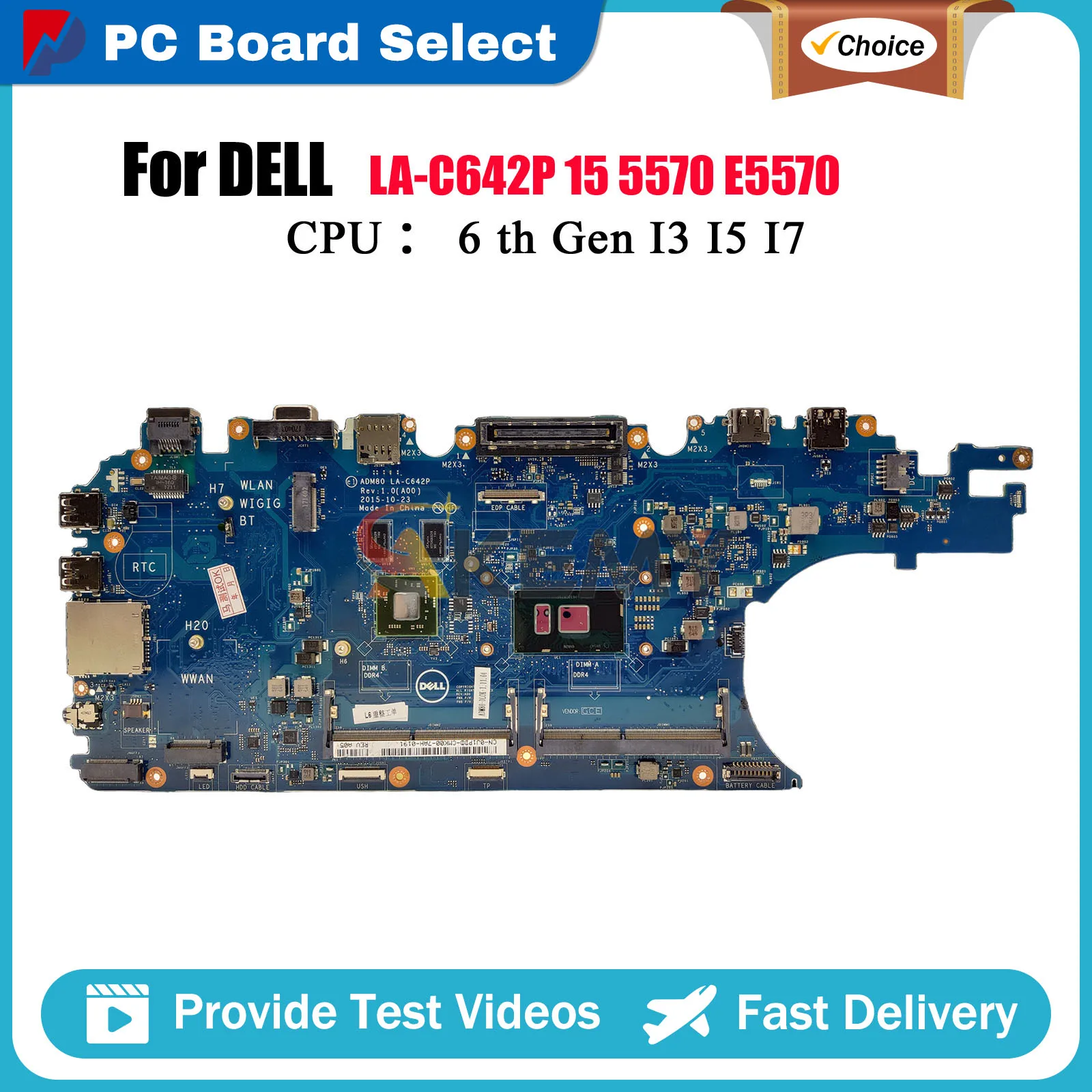 

Материнская плата для ноутбука Dell Latitude 15 5570 E5570 ADP80 LA-C642P с графическим процессором CN-0J1PDD CN-0GVKV9 GVKV9, 100% полностью протестирована