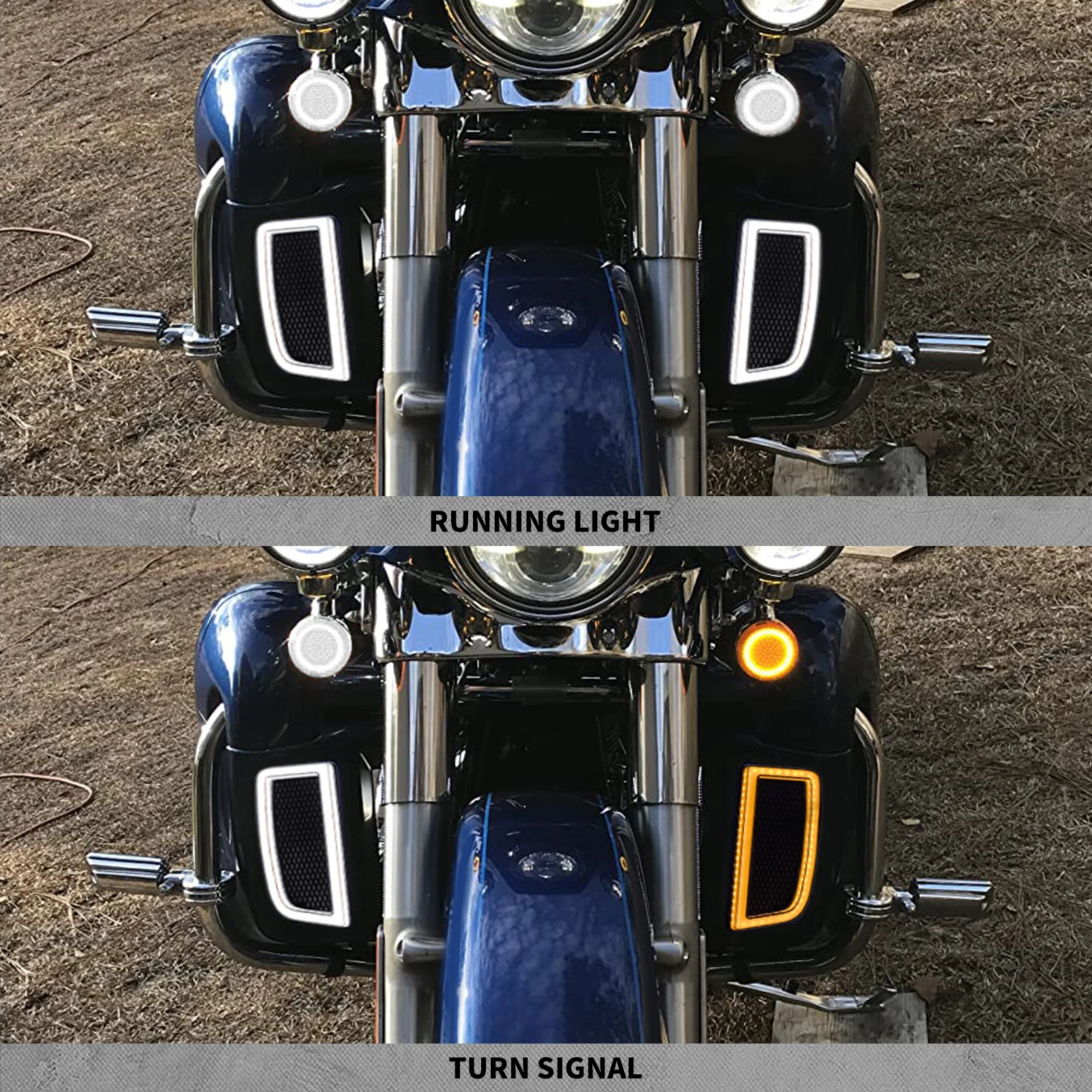 MACTIONS Lower Grills Fairing Lamp LED Turn Signal Running Light For Harley Touring Street Road Glide Ultra CVO Limited 14-23