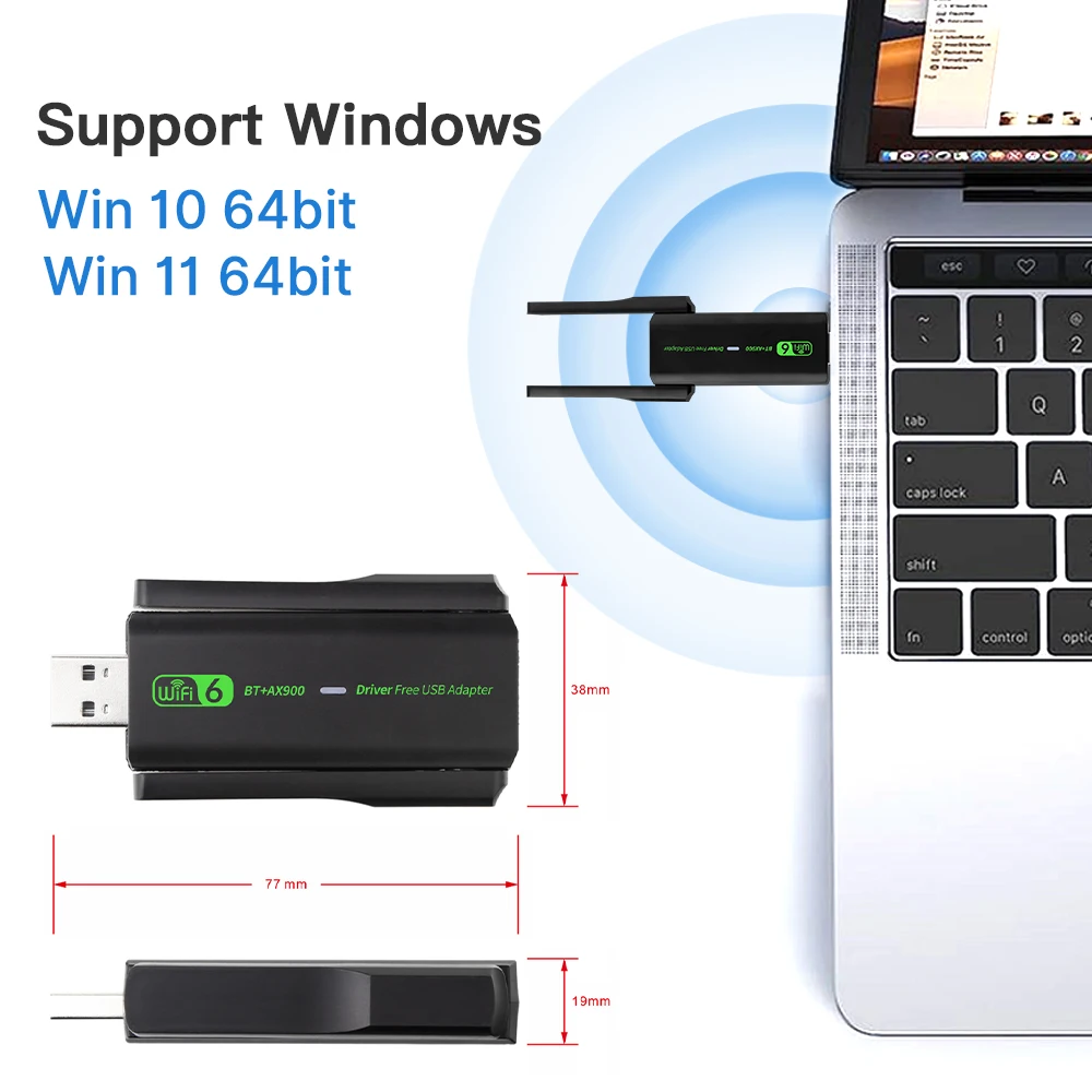 AX900 USB WiFi 6 Bluetooth 5.3 Adaptador Dual Band 2.4G/5GHz Antenas de placa de rede Wlan sem fio Driver-Free para Windows 10/11