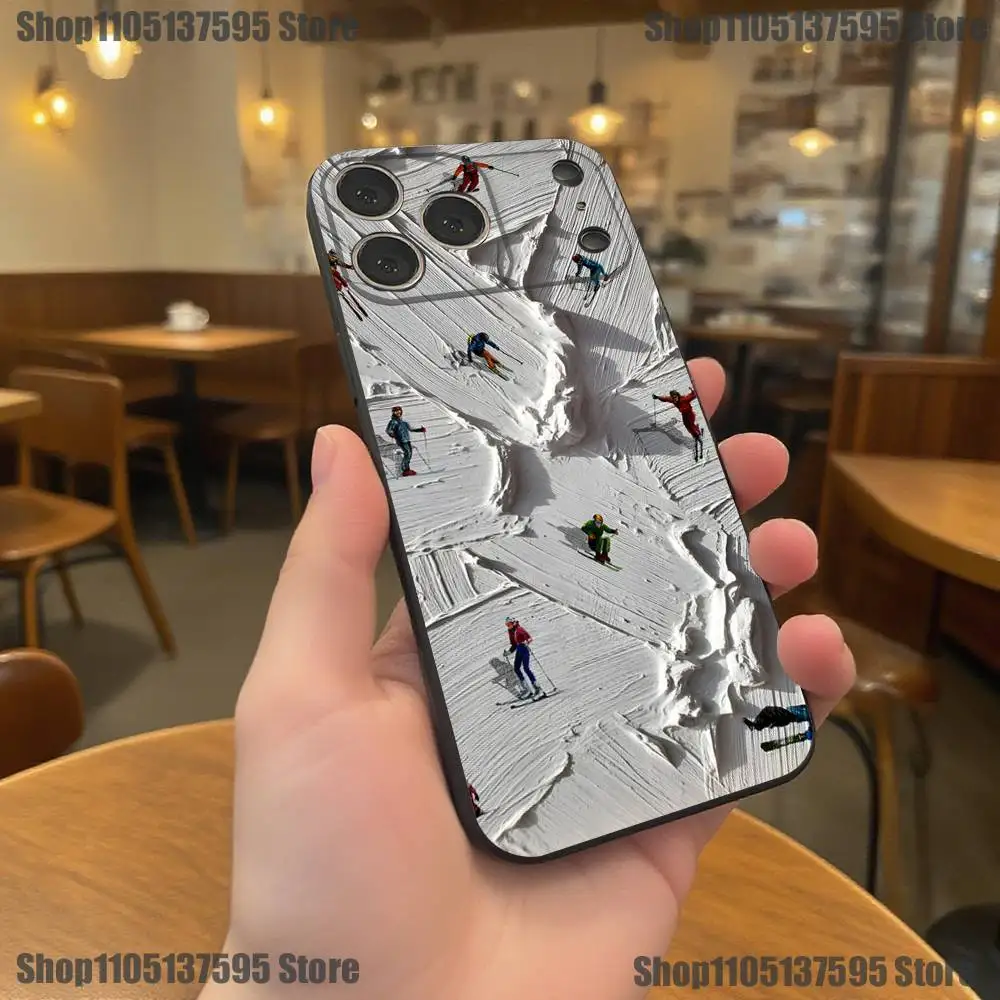Skiing Snow Snowboard Ski Phone Case For iPhone 17,16,15,14,13,12,11,Pro,XS,Max,XR,Plus,E,SE4,Mini Black Soft Cover