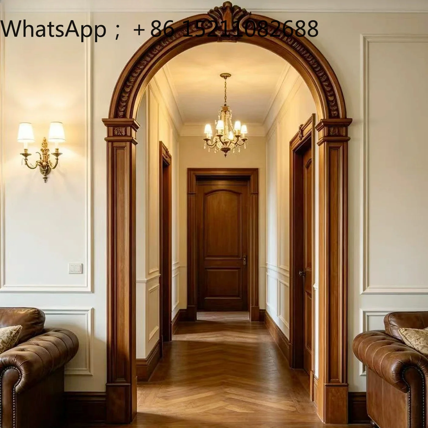 SCY pass arc arch shape solid wood carving flower door household multi-layer double bag aisle balcony paint door cover