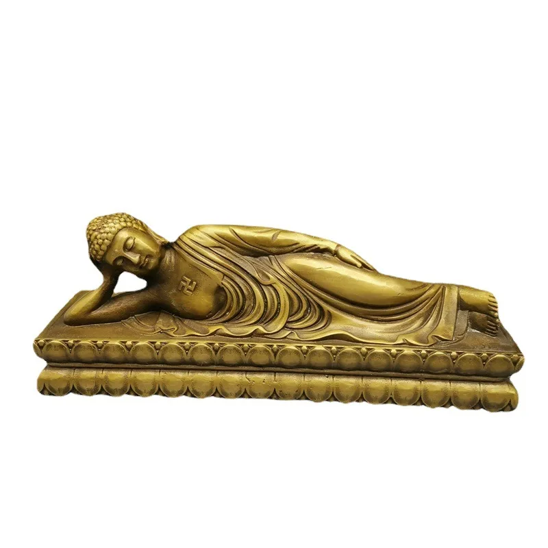 Brass Buddha statue for home decoration, Shakyamuni ornaments for worship in the Buddhist hall, bronze craft, reclining Buddha,