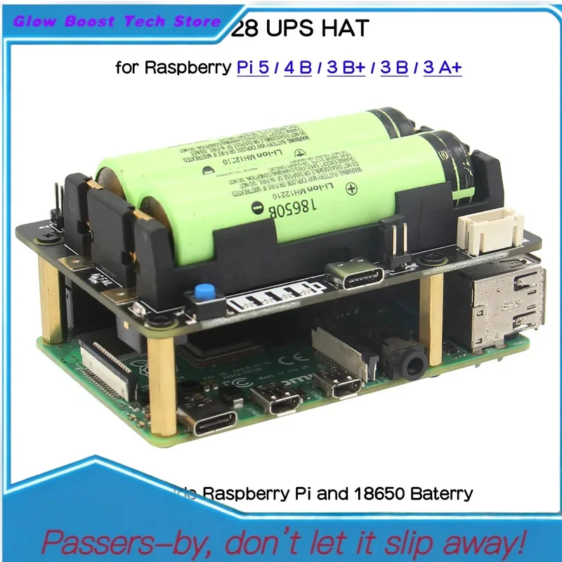 Glow Pi UPS HAT, X728 V2.5 Power Mangement Board Or Raspberry Pi 5 /4B/3B+/3B
