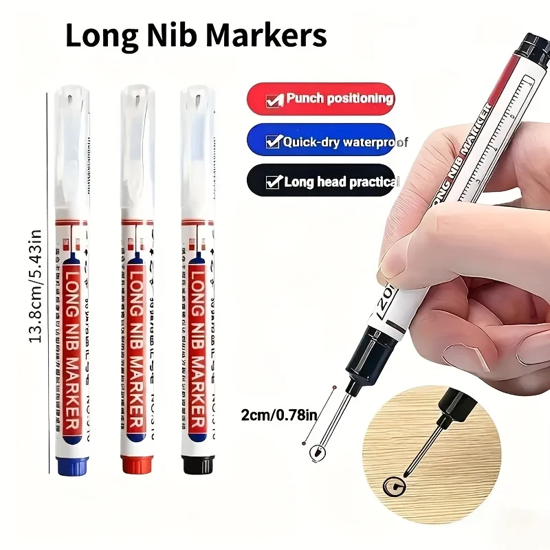 4pcs long pen tip marking pen holder, waterproof oil-based deep hole marking pen, durable plastic, versatile