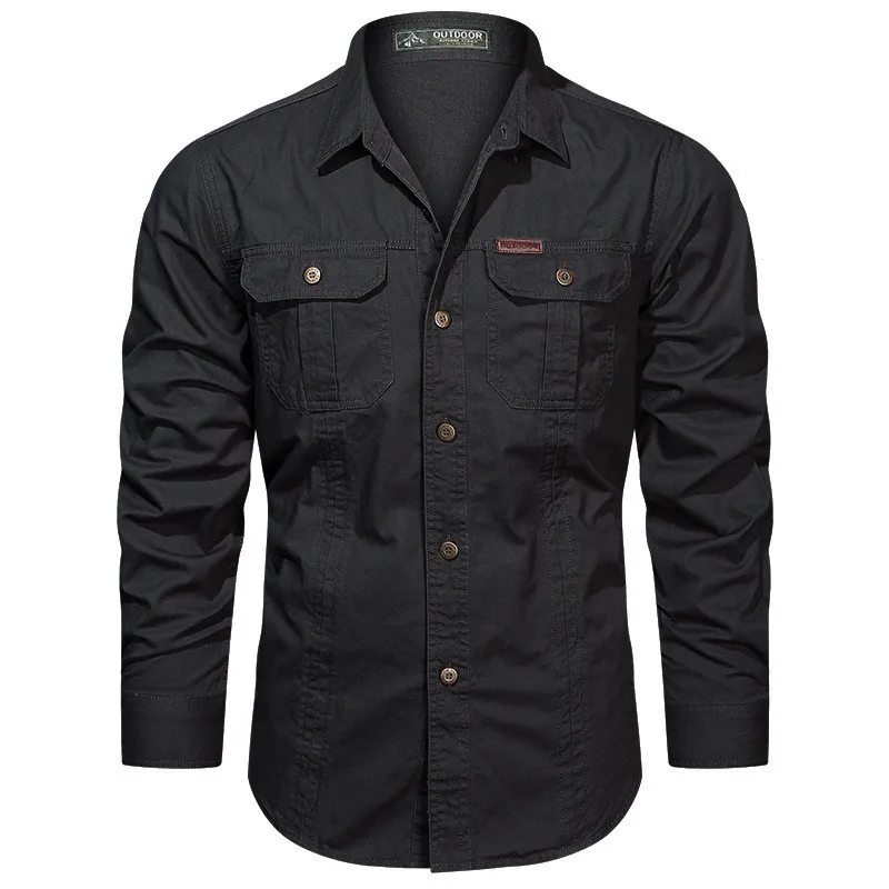 Men\'s Long Sleeve Casual Cotton Shirts High Quality multi-pocket Camisa Militar Overshirt Brand Clothing Cargo Work Shirts