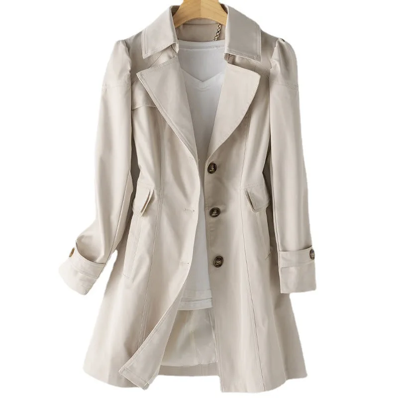 Spring and Autumn New Fashion Versatile Medium length Windbreaker Women's Korean Version High end Solid Color Slimming Coat