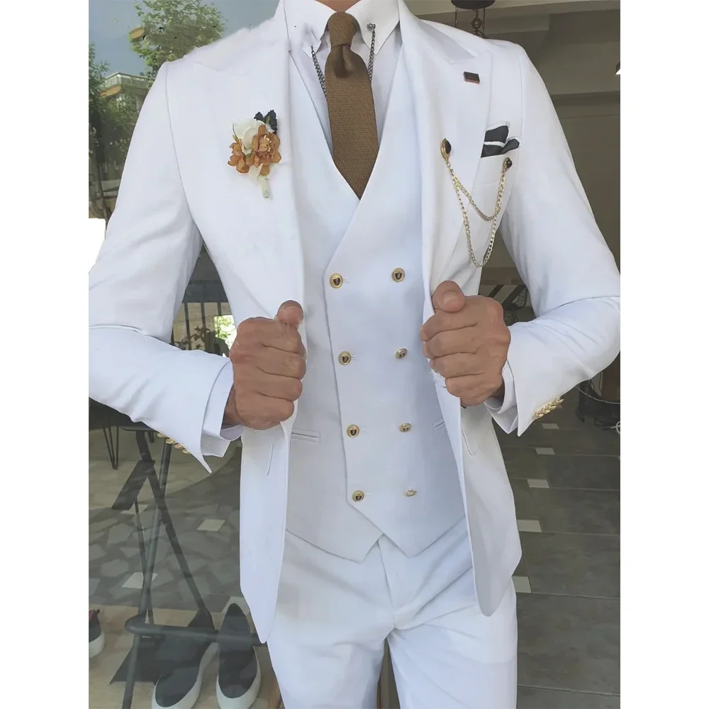

Men's Suit 3 Piecs Blazer Pants Vest Elegant White Wedding Groom Suits Formal Business Male Clothing