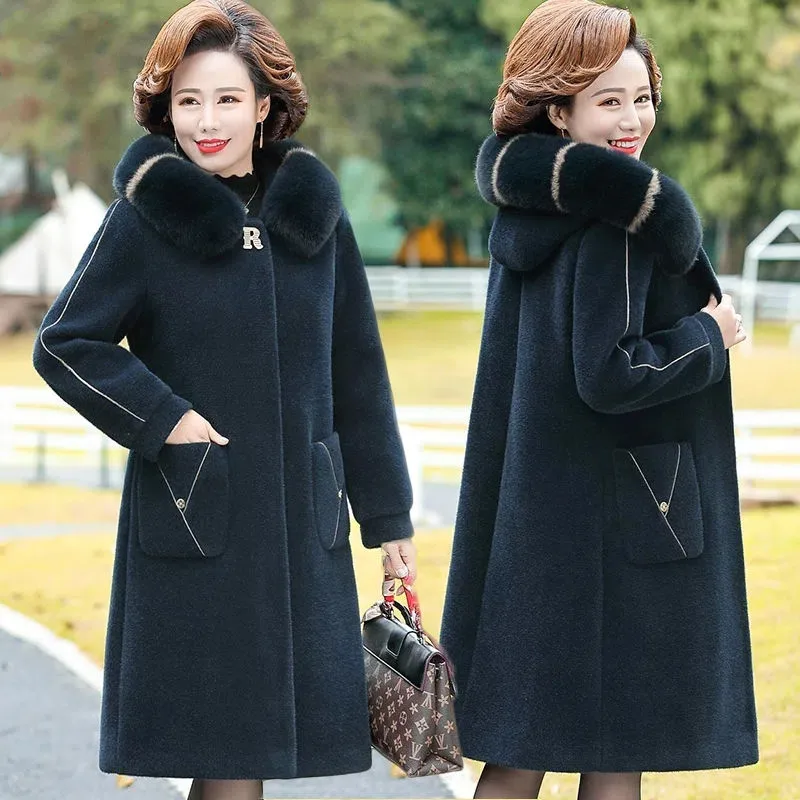 NEW Middle aged Mother Fur Coat Winter Jacket Women Imitation Mink Coat Overcoat High-end Grandmother's Woolen Coat 5XL