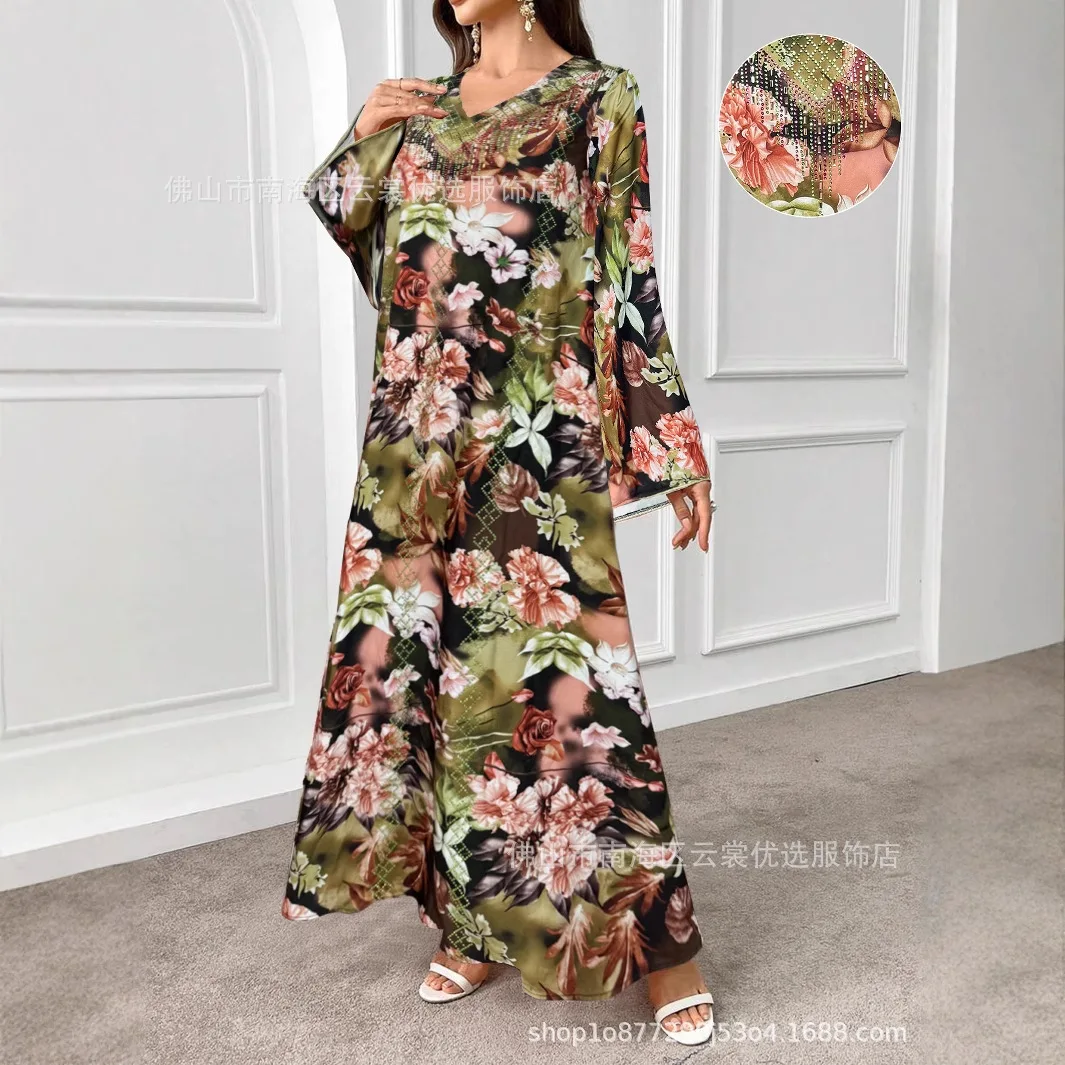 

Muslim Dress Abaya Women Kaftan Party Dresses Jalabiya Flower Print Vestidos Ramadan Caftan Morocco Eid Dubai Arab Long Robe