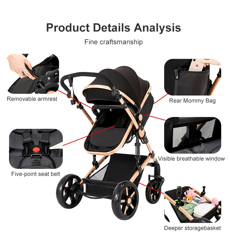 Poussette de Luxe 3 en 1 - Noir & Doré Sb738177865c444ac856158ddc5ed972ae