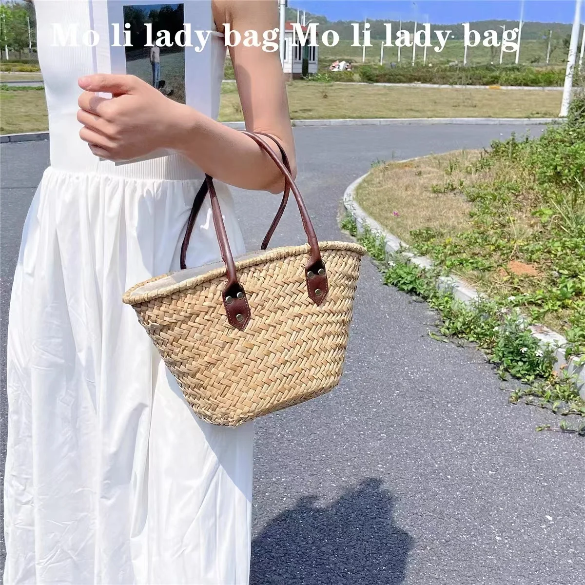 Large Capacity Straw Woven Handmade Bucket Bag Women Shoulder Bag Fashion Handbag Summer Vacation Holiday Beach Bag Casual Bag