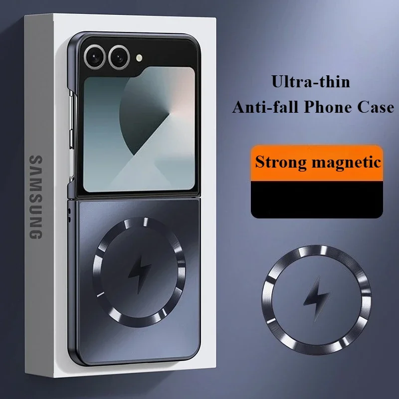 Galvanizado ag fosco fosco magnético caso de carga sem fio para samsung galaxy z flip 7fe 6 5 4 3 fino à prova de gota proteger capa