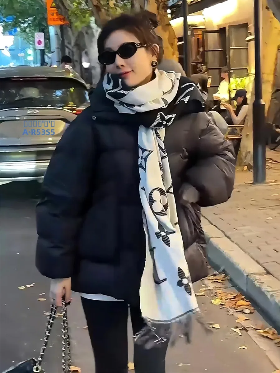 Chaqueta de Plumón para Mujer, Color Blanco, con Capucha, Abrigo de Invierno Cálido, Estilo Dulce y Elegante, Largo Regular, Sin Marca