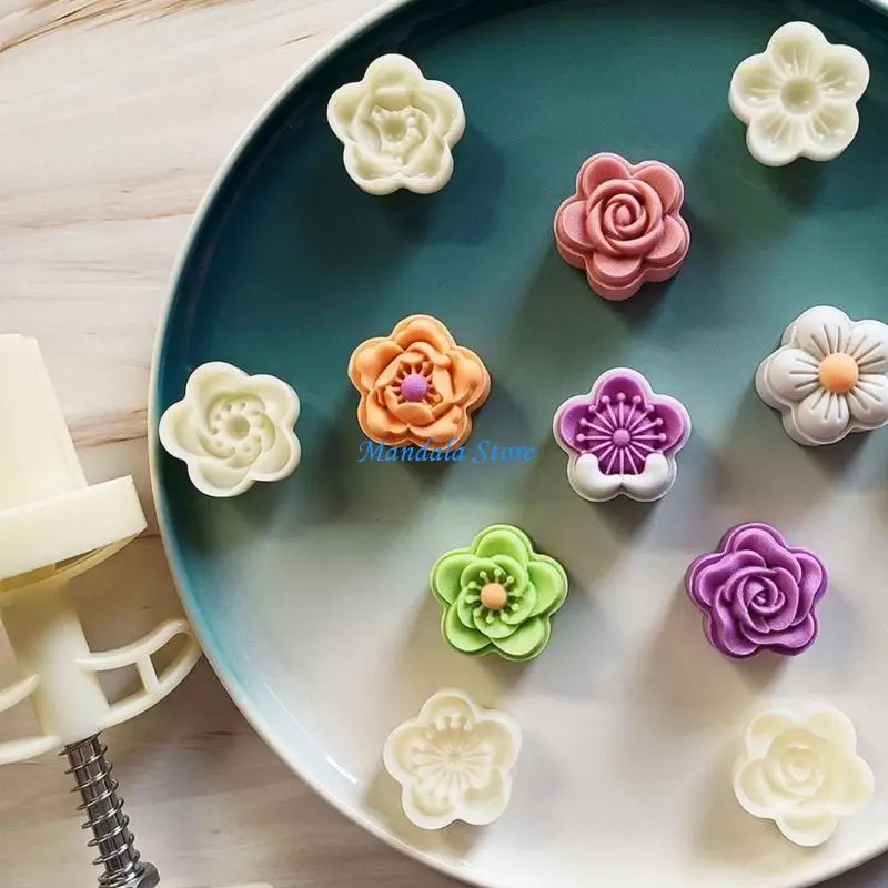 U2JC Plum Blossom Shaped DIY Mooncake Molds Plastic Material for Mid-Autumn Festival