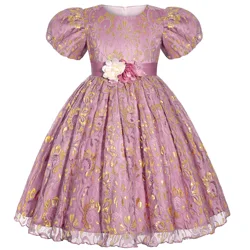 2026 New holiday party children's dress Children's puffy sleeve dress bow princess dress sold well