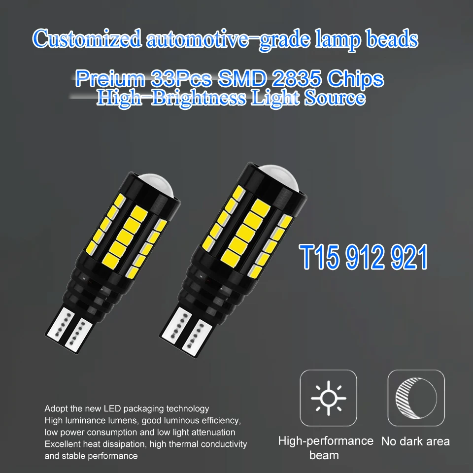 

2Pcs 912 921 LED Bulb for Backup Light Reverse Lights 2835 33-SMD Chipsets Error Free T15 906 922 W16W Bulbs, 6000K White