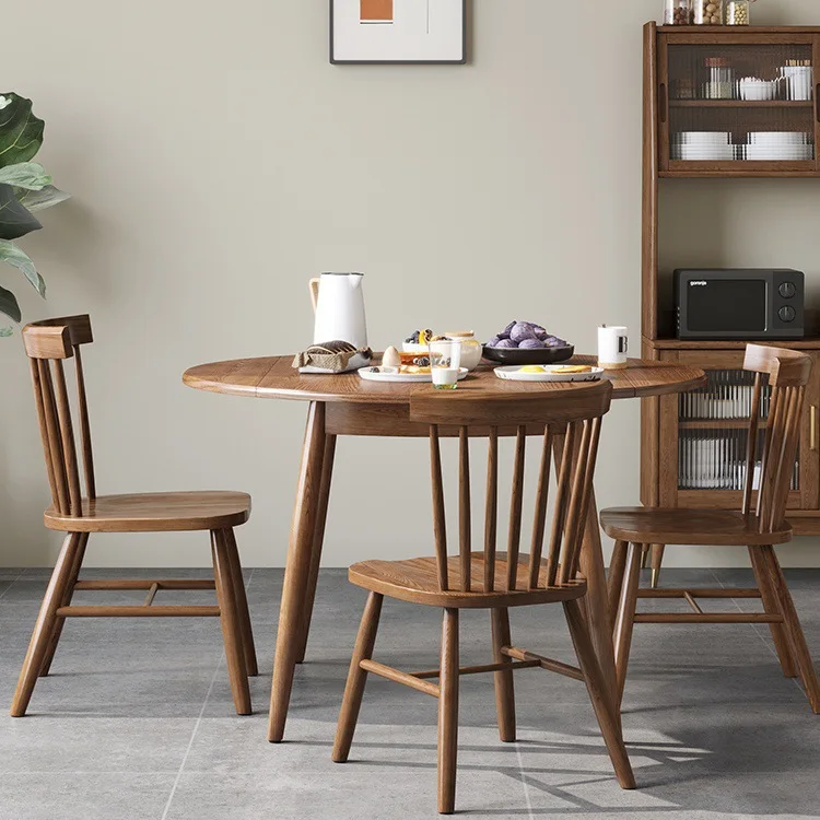 

Solid wood, dining table, Nordic, ash wood, folding, round, eating, household, small apartment