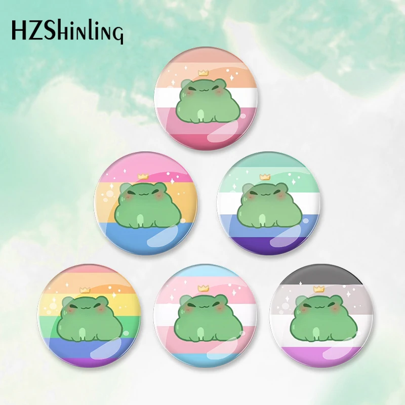 2023 Cartoon Cute Les Gay Pride Flag Frog Pattern Round Button Badge Brooch For Clothes Backpack Decoration Pin Jewelry