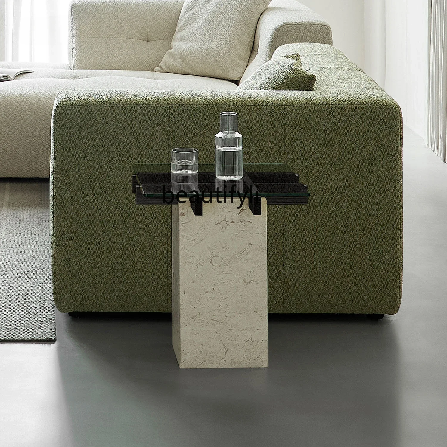

smt14 Modern Minimalist Side Table Glass Black Solid Wood Marble Corner Table Modern Light Luxury Living Room Designer Model