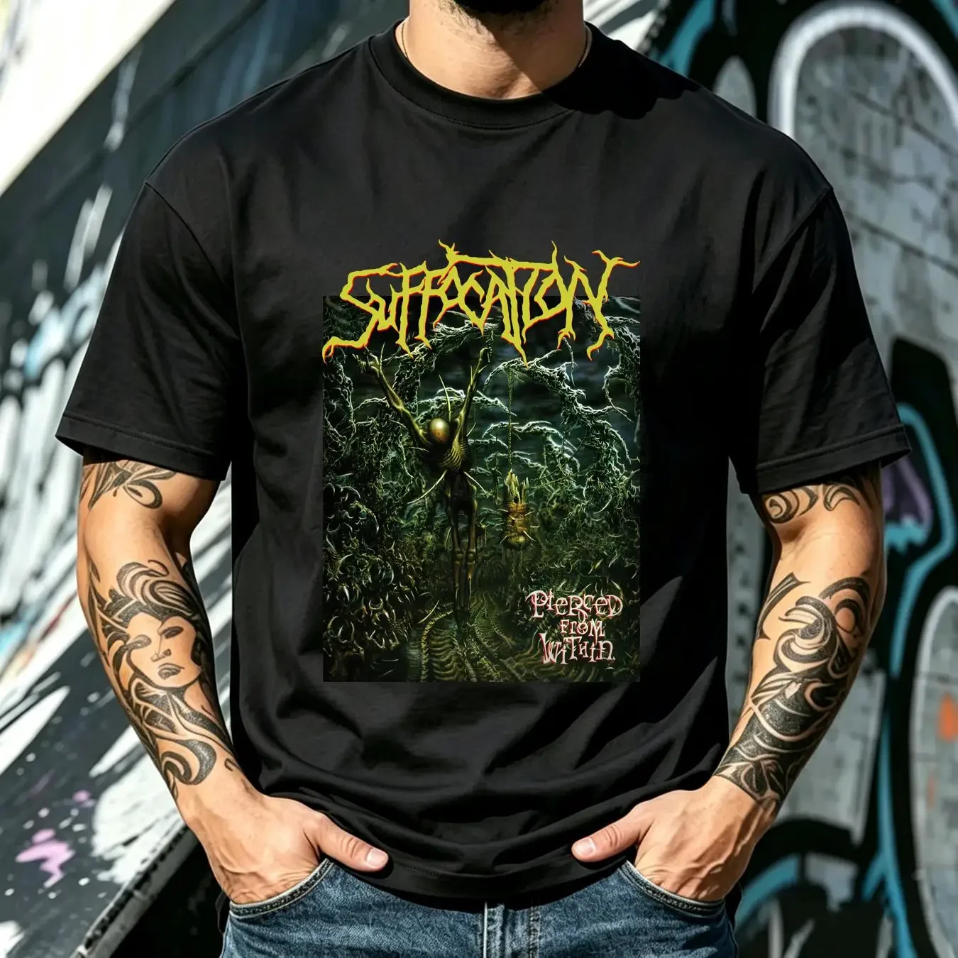 washed T Shirt Hot Suffocation Band Black Cotton S 234XL RM320 long or short sleeves vintage Washed streetwear graphic fashion