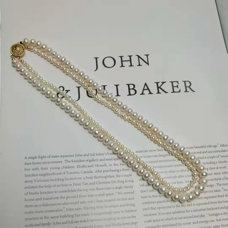 

Freshwater Double Layer Necklace Women Choker Jewelry White Pearl