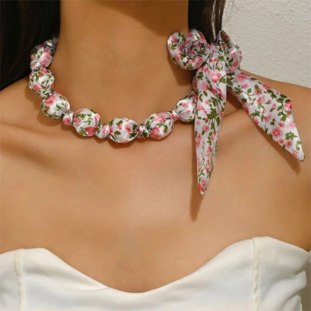 

Женский шарф с цветочным принтом, ожерелье с бантом в богемном стиле, шейный платок в стиле бохо, легкий удобный воротник на ключице