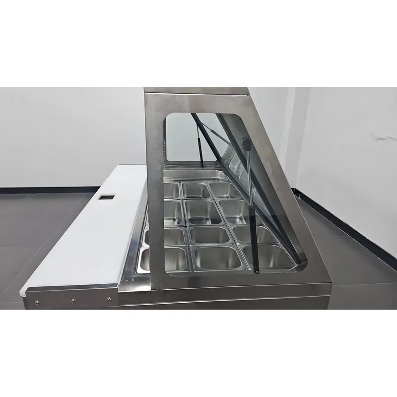 YWM Certificate 5ft Lift Glass Door Lid Salad Sandwich Pizza Fast Food Showcase Display Refrigeration Equipment