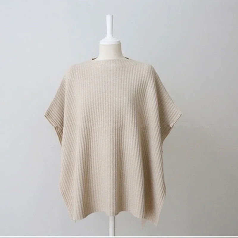 Fall 2020 Women Clothing New Fashion Women Cloak Sweater Fall Clothes Knitted Korean Sweaters Women Short Sleeved Loose Split