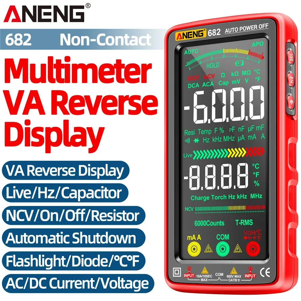 ANENG 682 Smart Multimeter Big Color Screen AC/DC Ammeter Voltage Tester Rechargeable Ohm Diode Tester Tools for Electrician