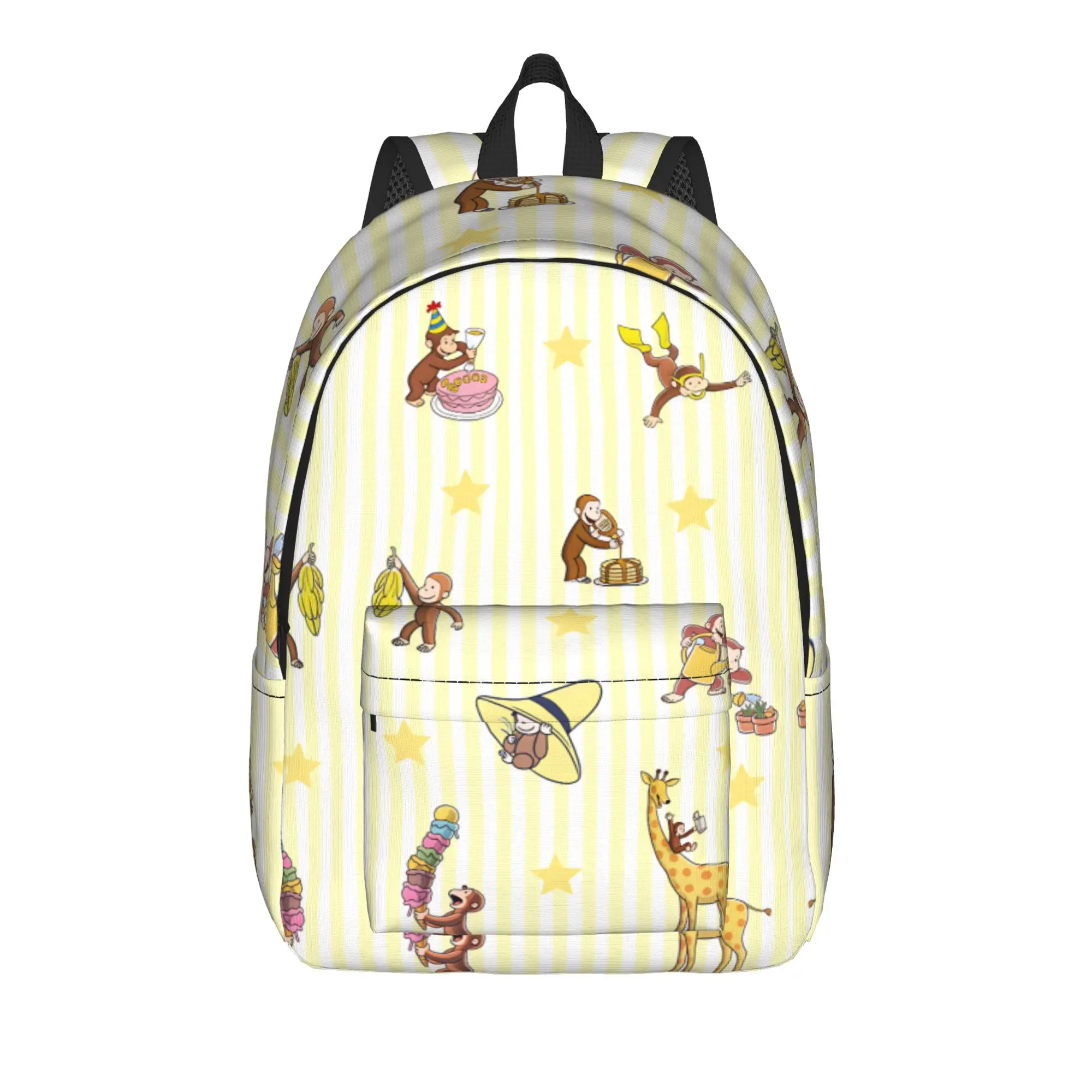 Рюкзак Curious George Birthday Stripes для женщин, дышащий, из полиэстера, стильный, для старшей школы, дизайнерский дорожный рюкзак