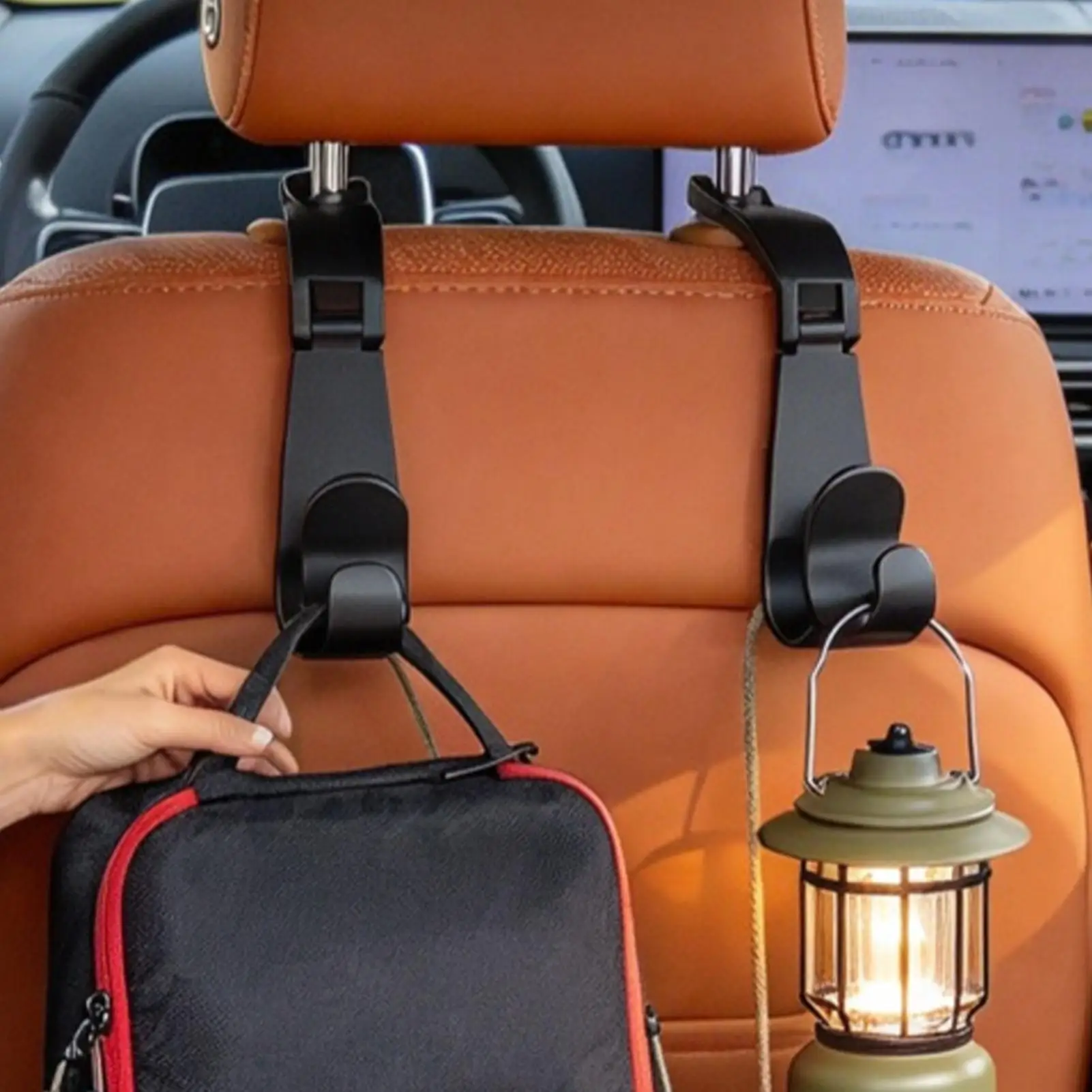 Car Headrest Hooks 2Pcs/set Multi-functional Double Hook Holder Car Purse Hanger for Backseat Interior Clothes Backpack