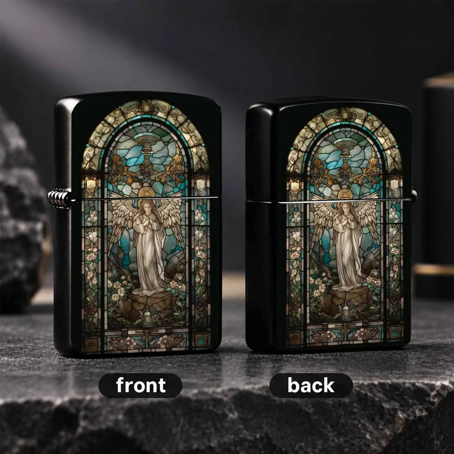 Vintage Stained Glass Angel Pattern Lighter, Arched Church Window Art Design Portable Daily Use Accessory, Exquisite Aesthetic Decorative Pocket Item, Ideal Gift Choice For Different Occasions, Unique Artistic Collectible Practical Carry-On