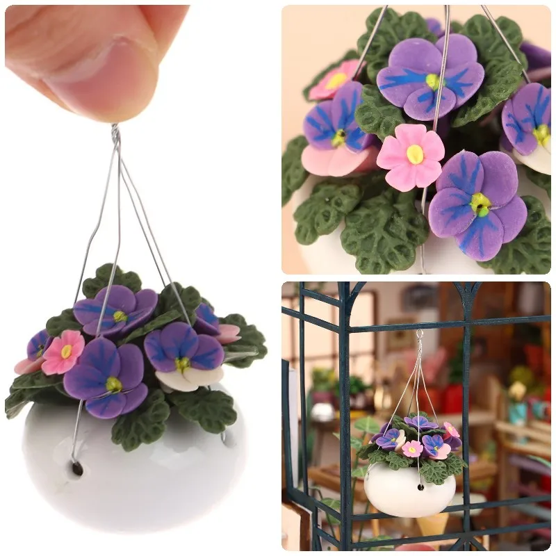 1:12 Dollhouse Miniature Potted Plants Phalaenopsis Flowerpot Hanging Tank Bonsai Model Dolls Garden Home Decor Toy Accessories