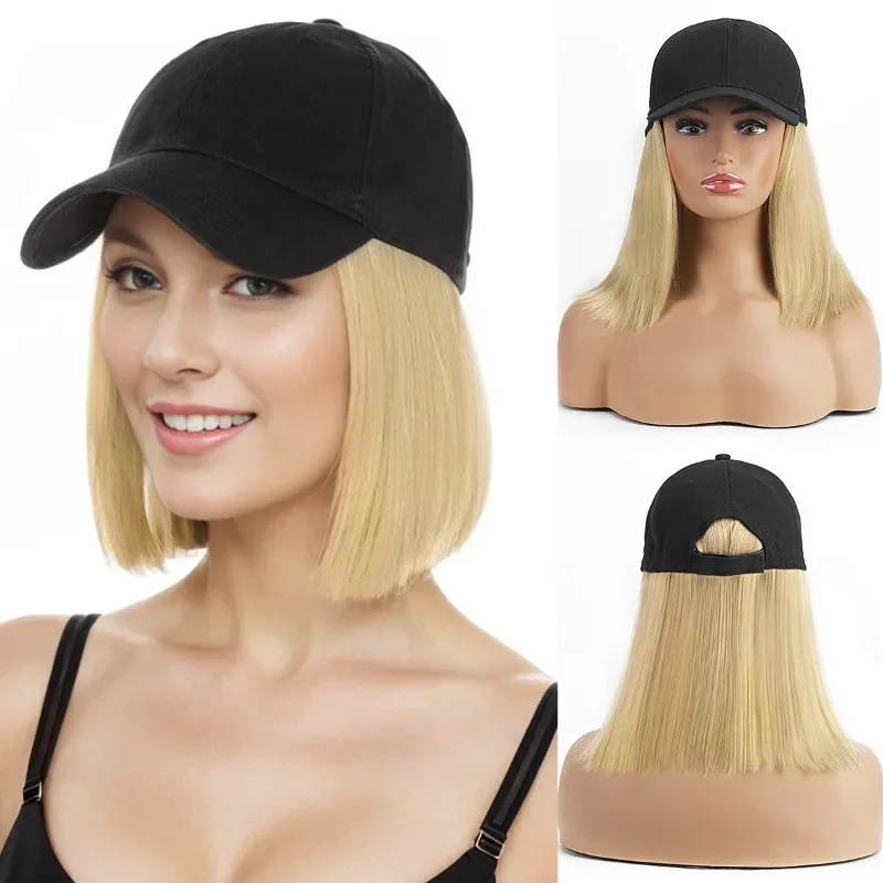 

Baseball Hat and Hair Black Gold Wig Woman High-temperature Silk Daily Wear Simulated Hair Halloween Masquerade Full Wigs
