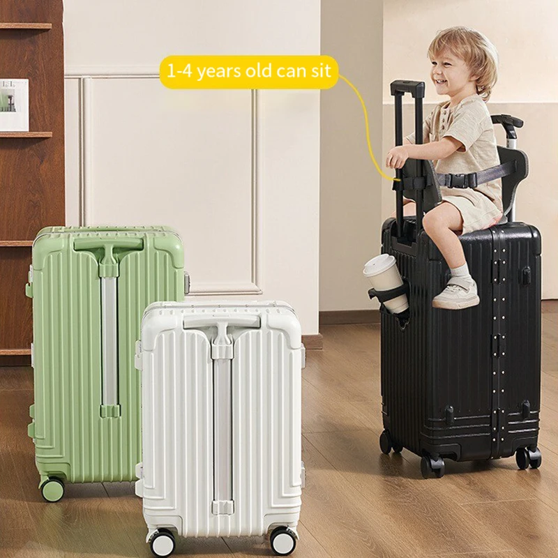 Baby Mother Travel Suitcase Children Can Sit and Ride Luggage with Cup Holder USB Trolley Case Lazy Walking Boarding Suitcases