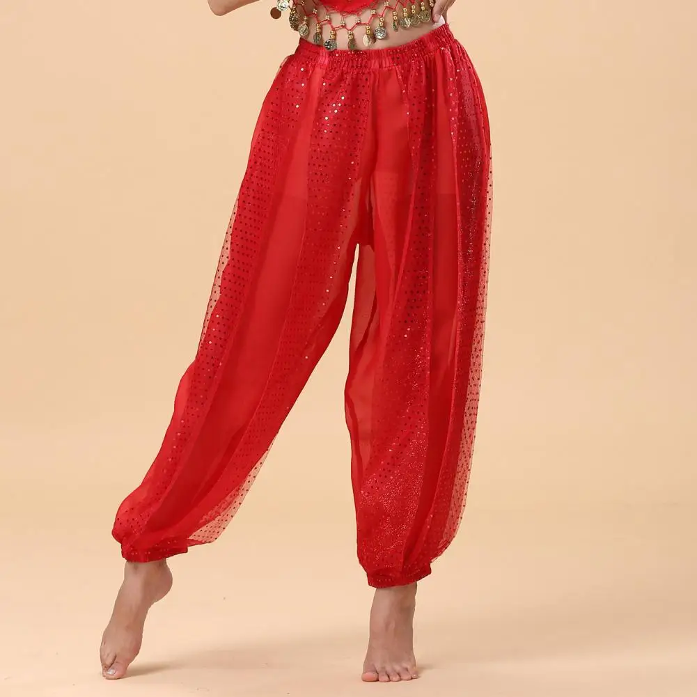 

Elastic Feet Trousers High Waist Solid Color Bloomers Women's Elastic Performance Pants for Belly Dance Folk Dance for Adult