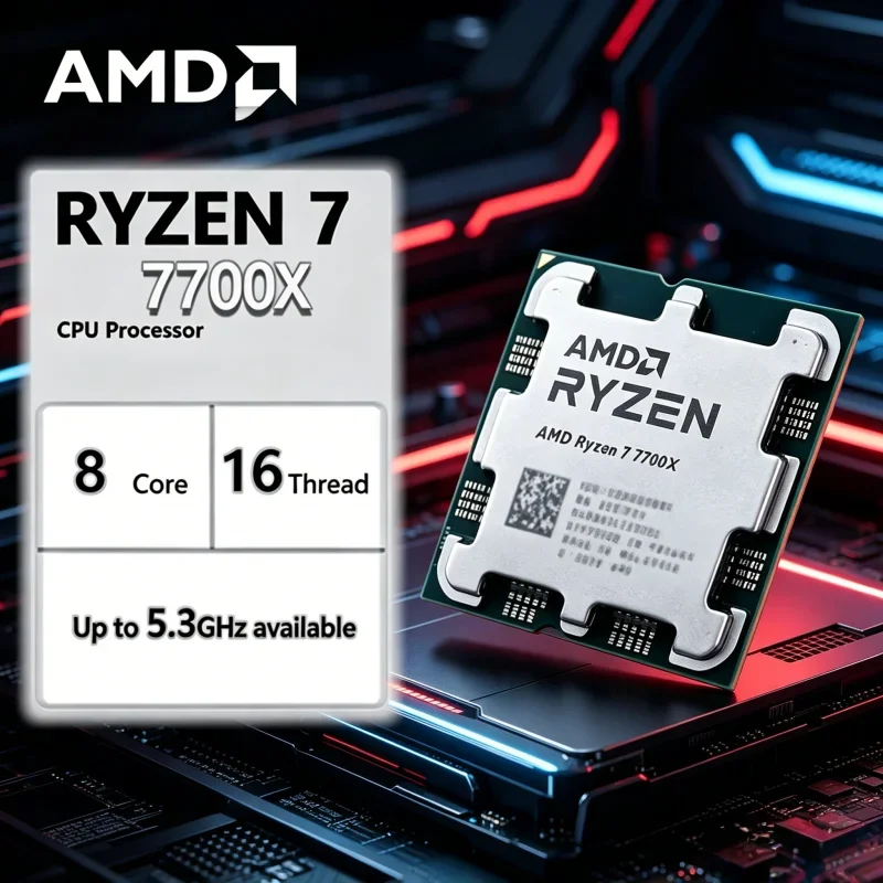 

AMD Ryzen 7 7700X Loose Piece Unlocked Gaming CPU 8-Core 16-Thread 5.3GHz Socket AM5 Desktop Processor Without Retail Package