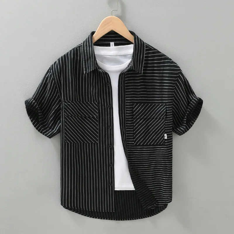 Liesel Casual Shirts for Men Fashion Striped Short Sleeve Shirt Man Large Size Button-up Shirt