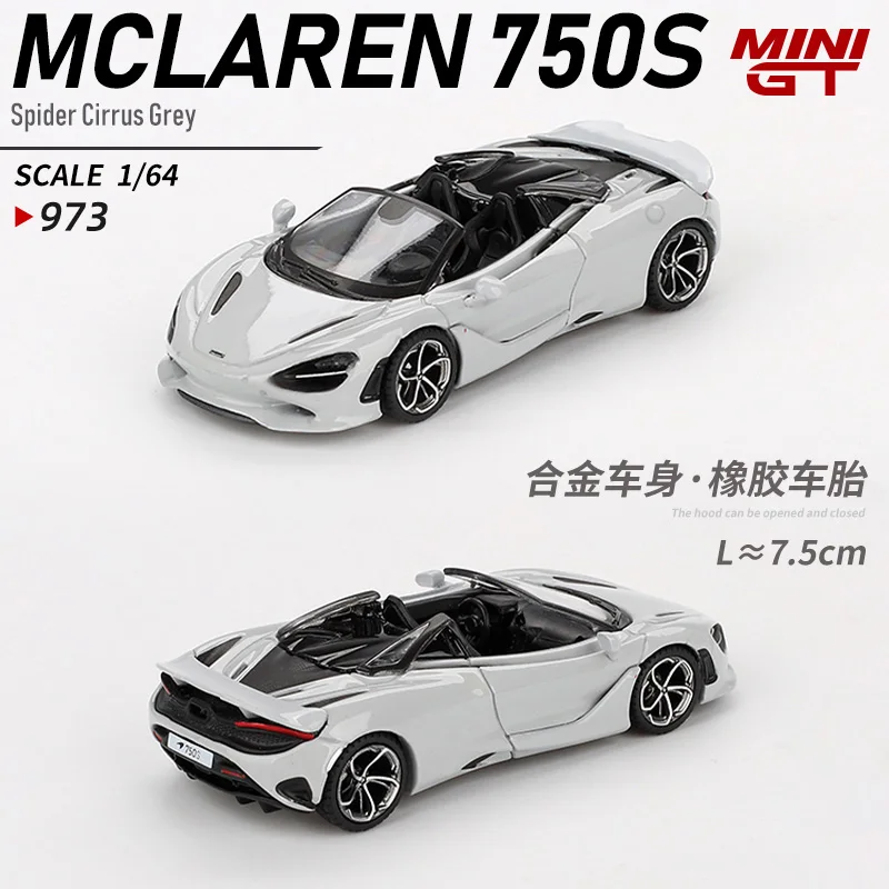 MINIGT 1:64 McLaren 750S Spider Cirrus Grijs MGT00973-CH Auto Legering Speelgoed Motorvoertuig Diecast Metalen Model voor Kinderen