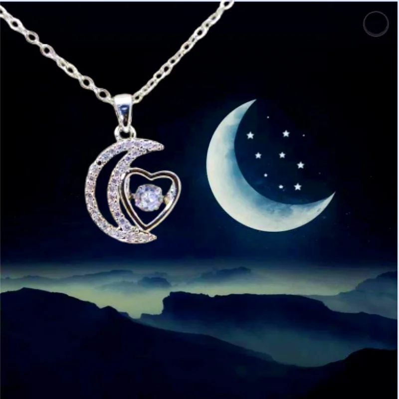 Titanium Steel Moon Heart Dynamic Micro-Set Golden Necklace Women's  Clavicle Chain Accessories