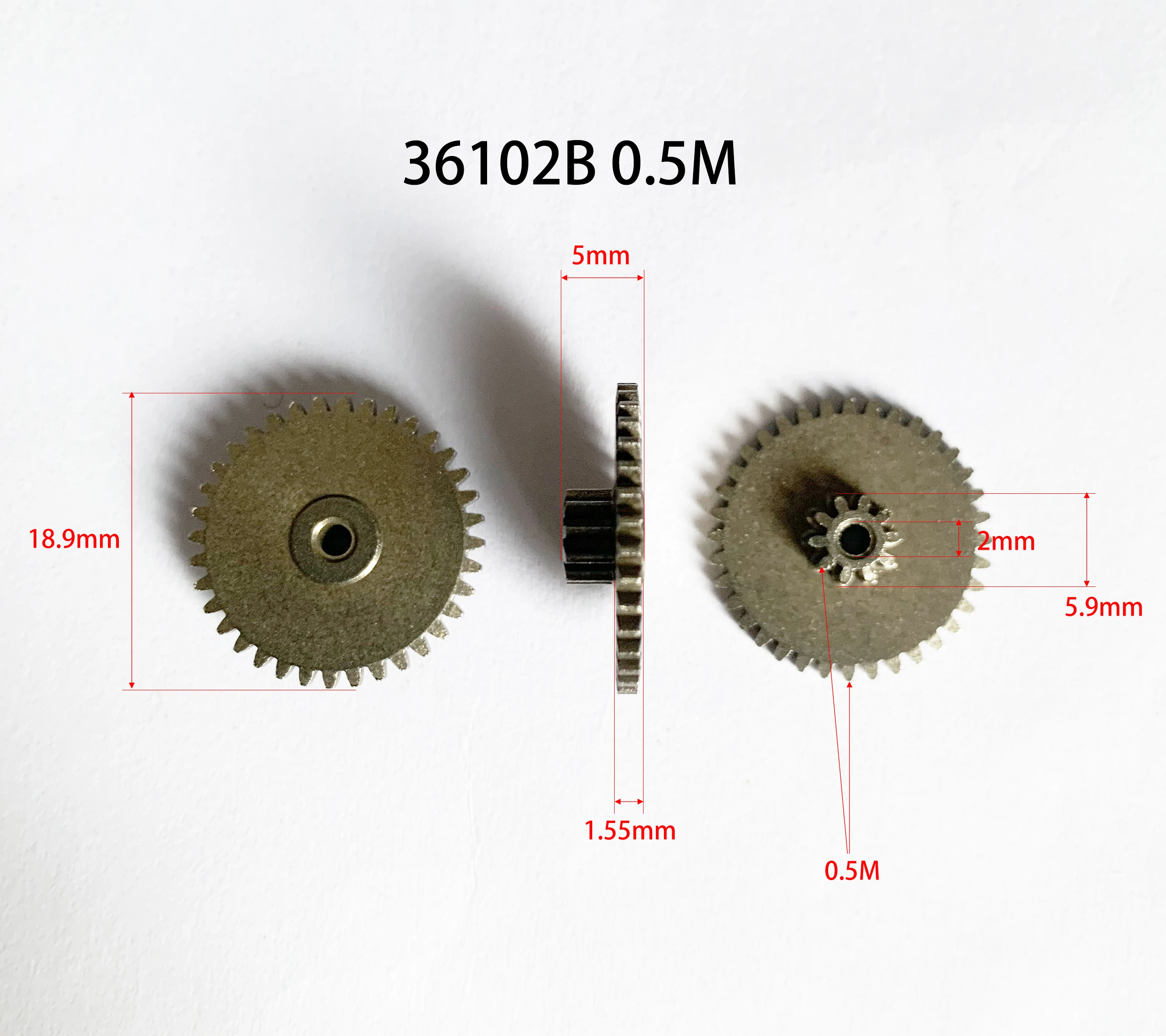 36102B Double Mold Gear 36T+10T 36 Tooth 0.5M 10Teeth 0.5M Hole 2mm Loose Fit Metal Pinion Toy Robot DIY Model