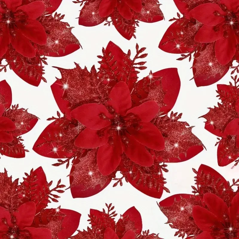 Paquete de 12 adornos navideños de flores artificiales de Pascua de tela para árboles, coronas, fiestas navideñas y decoración de bodas