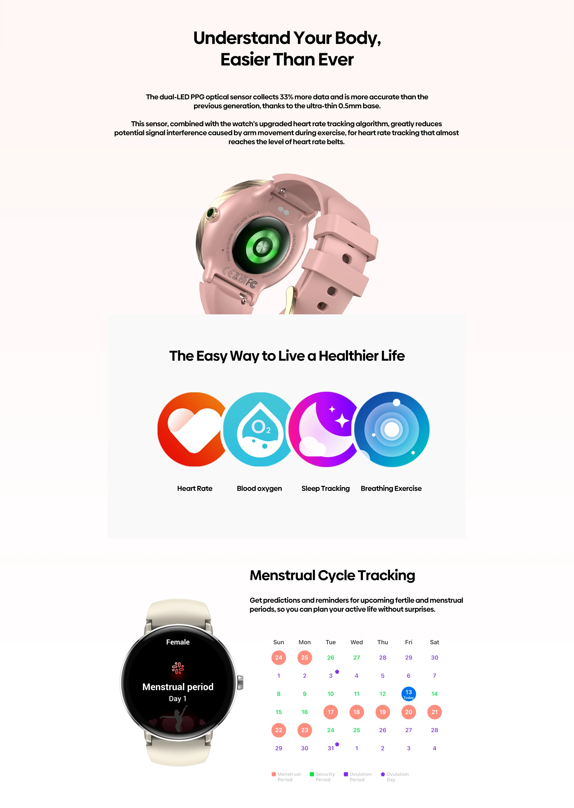 Neue 2025, Zeblaze LILY 2, Sprachanruf, weibliche Smartwatch, Doppelarmband, 1,2 Zoll HD-AMOLED-Display, Gesundheitsüberwachung, Sport-Smartwatch – Detail 4