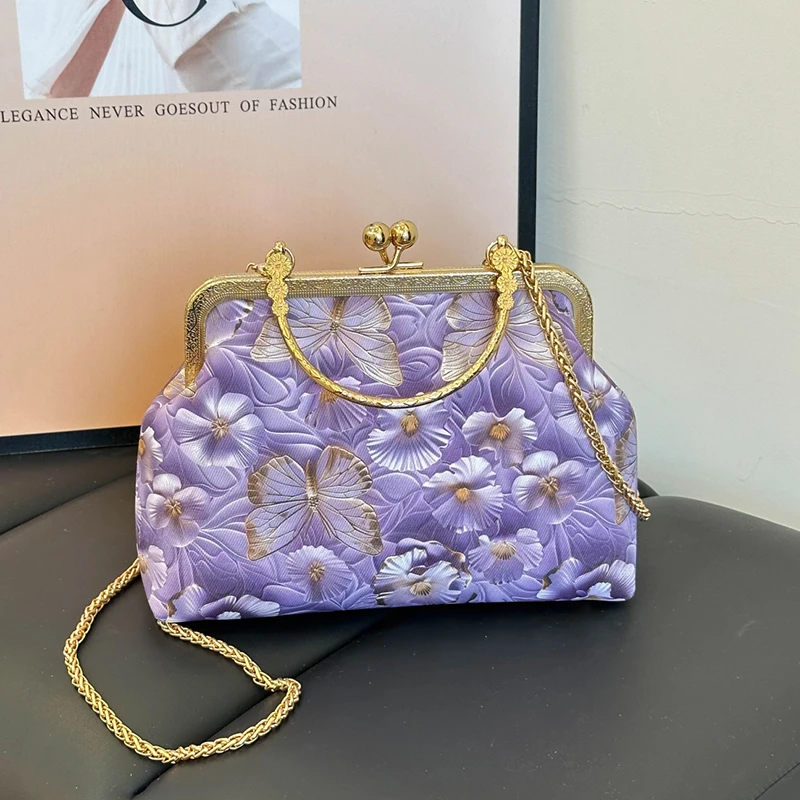 

Luxury Evening Clutch Bag For Women Bride Wedding Purse Chain Shoulder Bag Butterfly jacquard Handbag Metal Handle Tote Small Ba