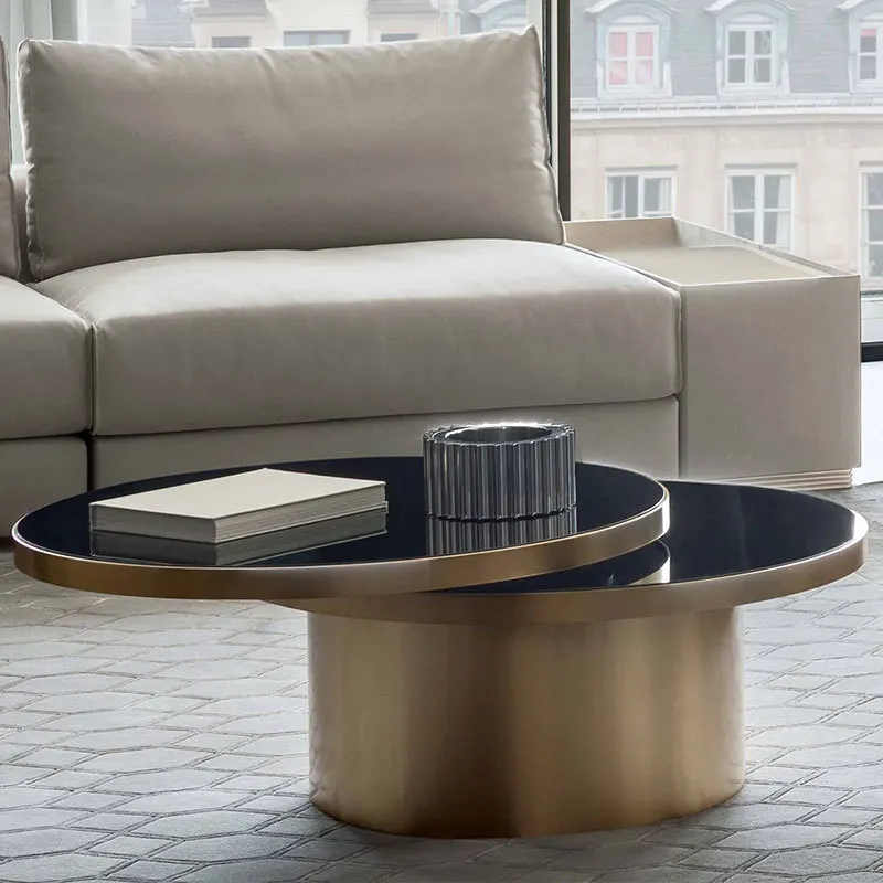 

Light luxury multi-functional rotating coffee table Modern simple double-glazed side table Hotel sales department Stainless